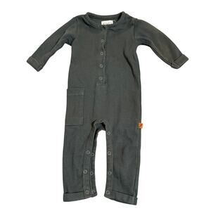 KIDWILD Henley Playsuit in Slate Grey Baby 0-3M Unisex Boy Girl Organic Long